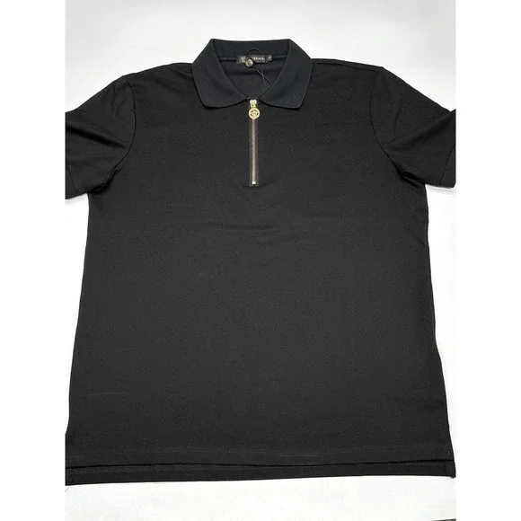 Versace Black Polo Shirt Gold Medusa Zipper Short Sleeve Menswear Large - Picture 3 of 8